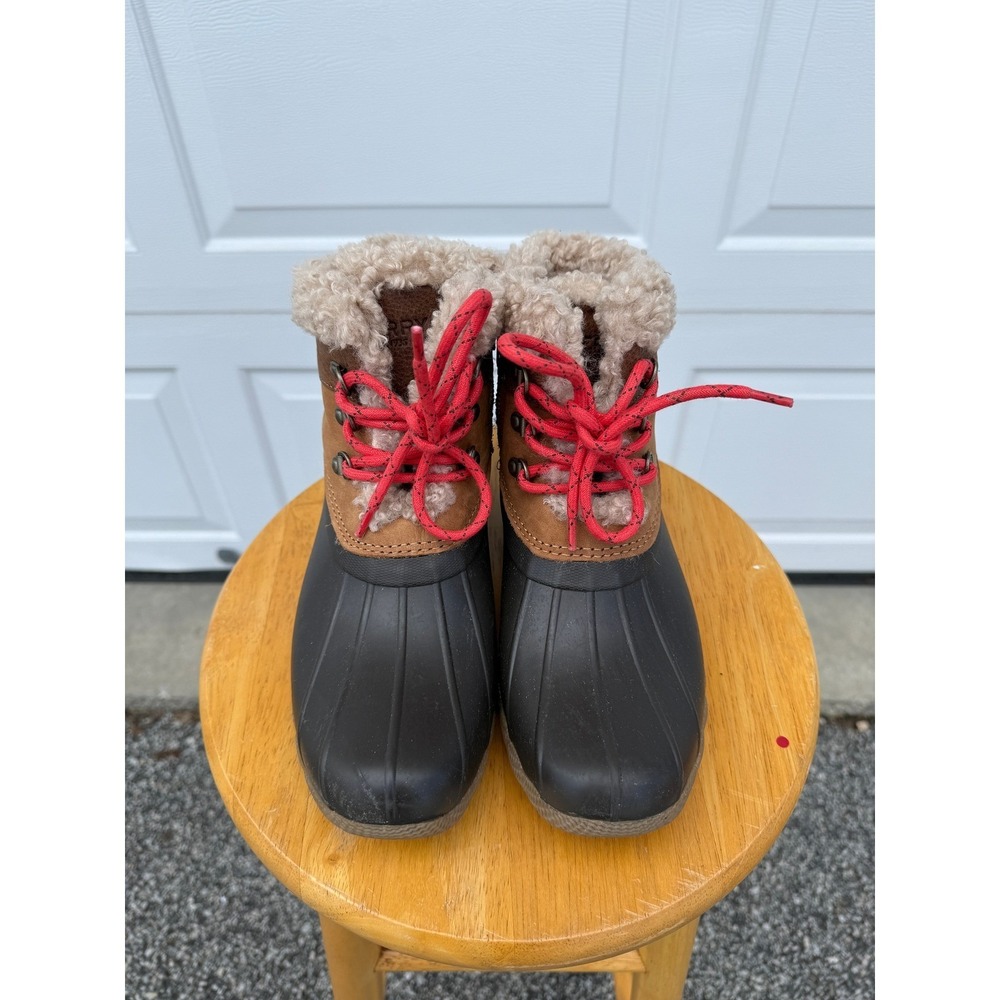 Sperry Saltwater Faux Fur Duck Boots Brown‎ Black Red STS86691 Womens 8
